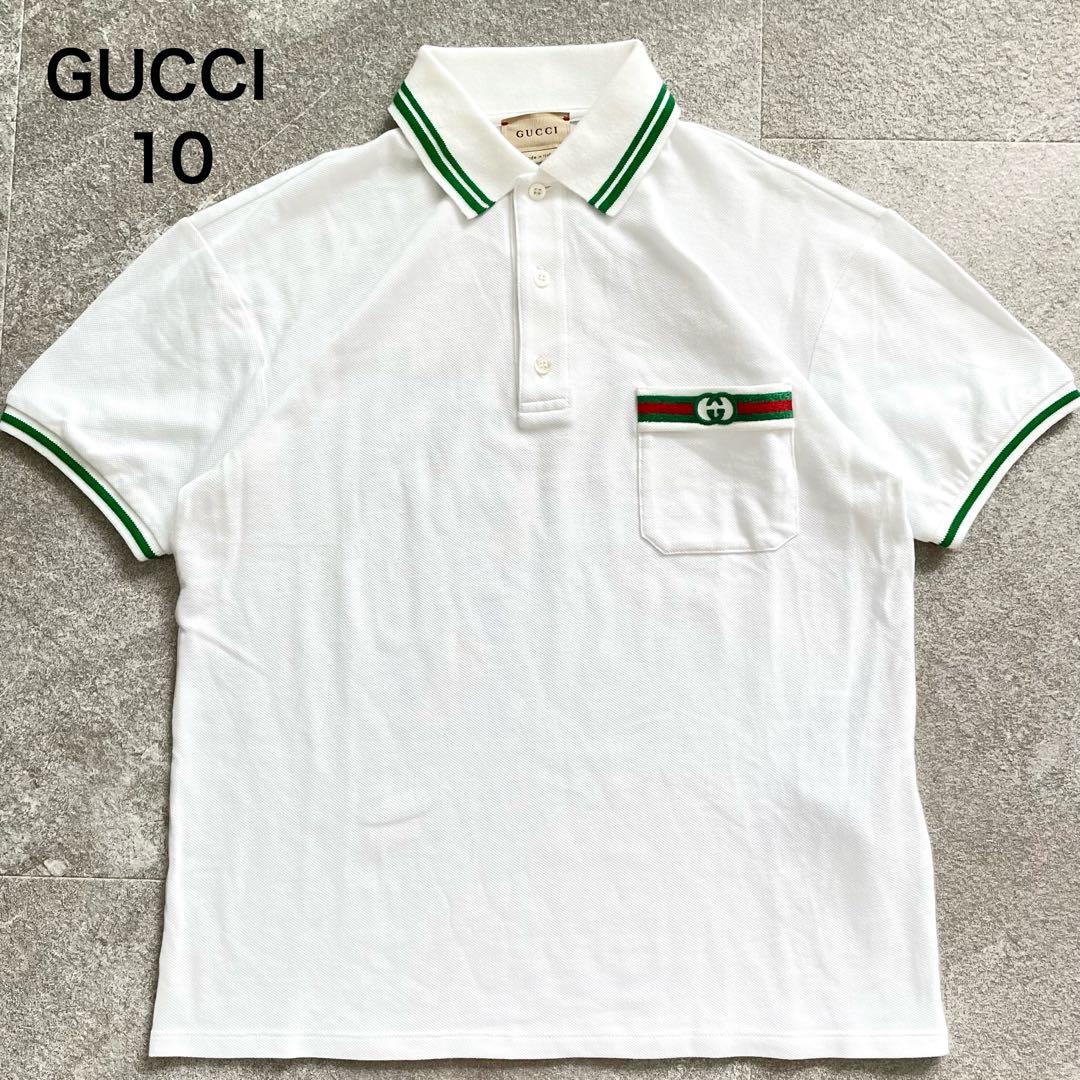 美品・鑑定済★グッチ　シェリー　ロゴ　コットン　ポロシャツ　レディース　10