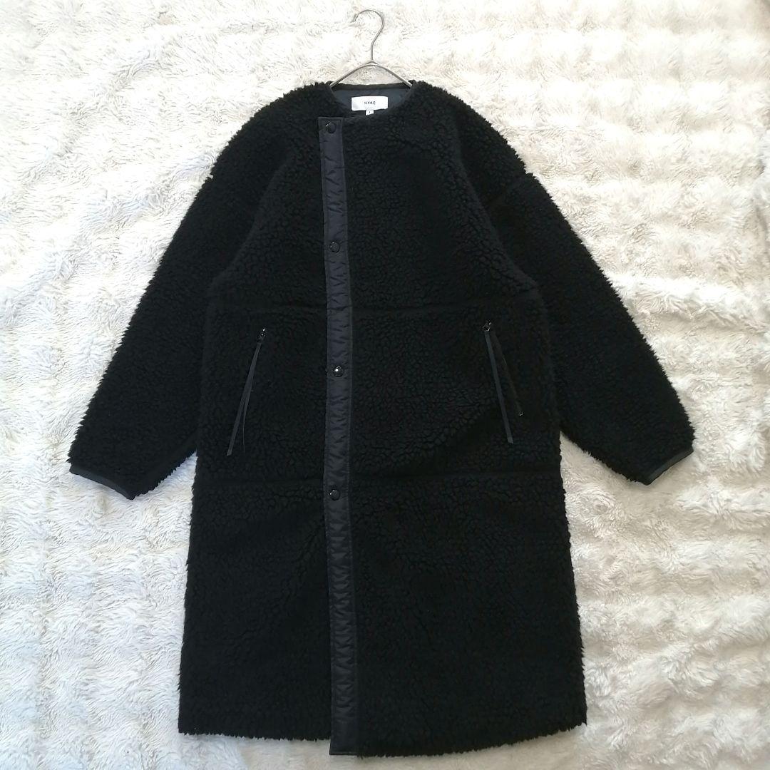 【HYKE】FAUX SHEARLING COAT ノーカラー ボアロングコート