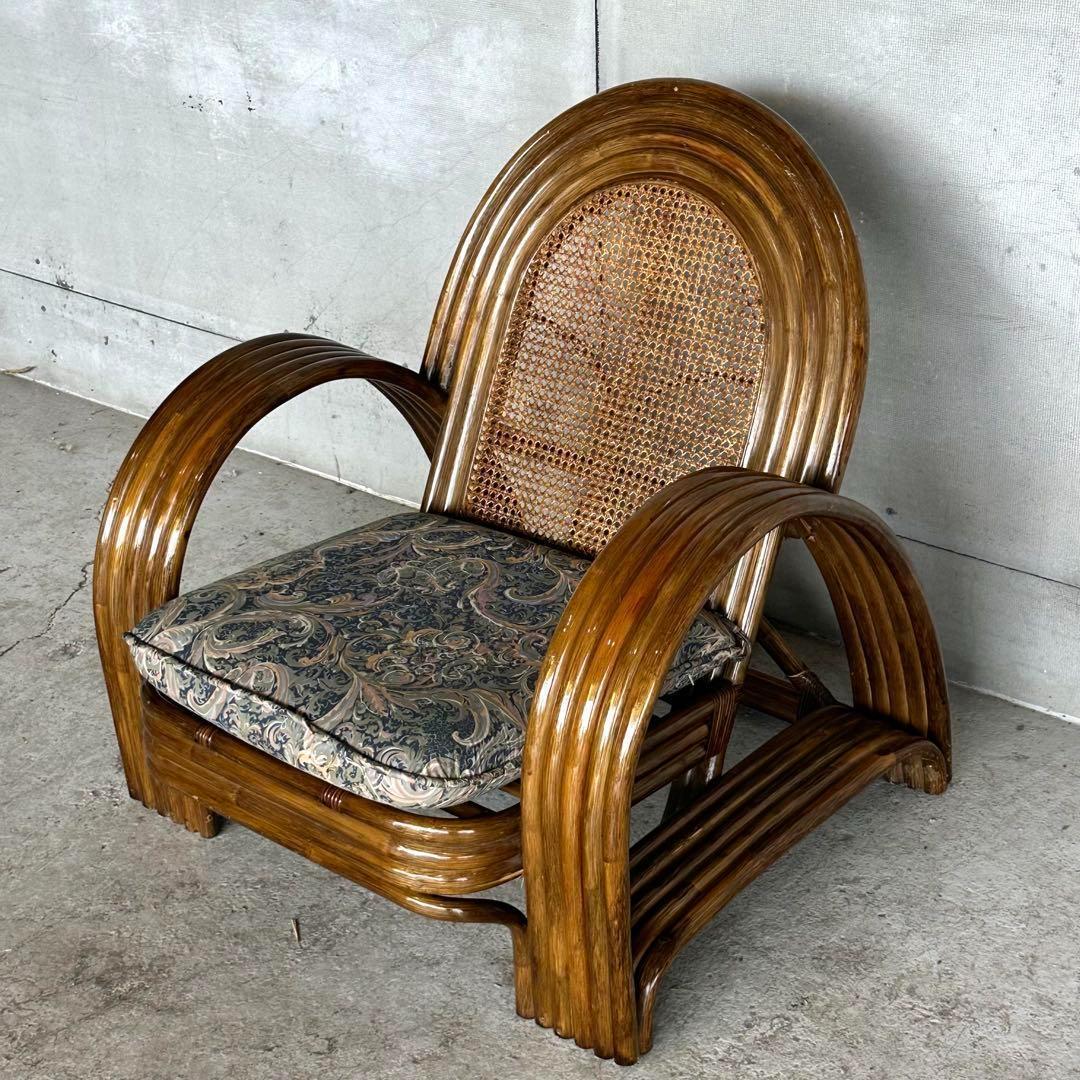 ꧁オールドラタン꧂カフェ風✦レトロラタン大型アームチェア　1人掛けソファー