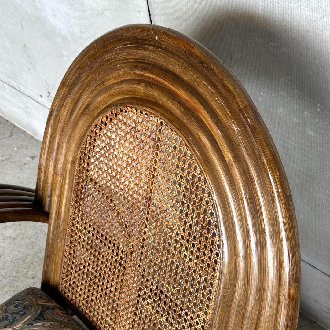 ꧁オールドラタン꧂カフェ風✦レトロラタン大型アームチェア　1人掛けソファー