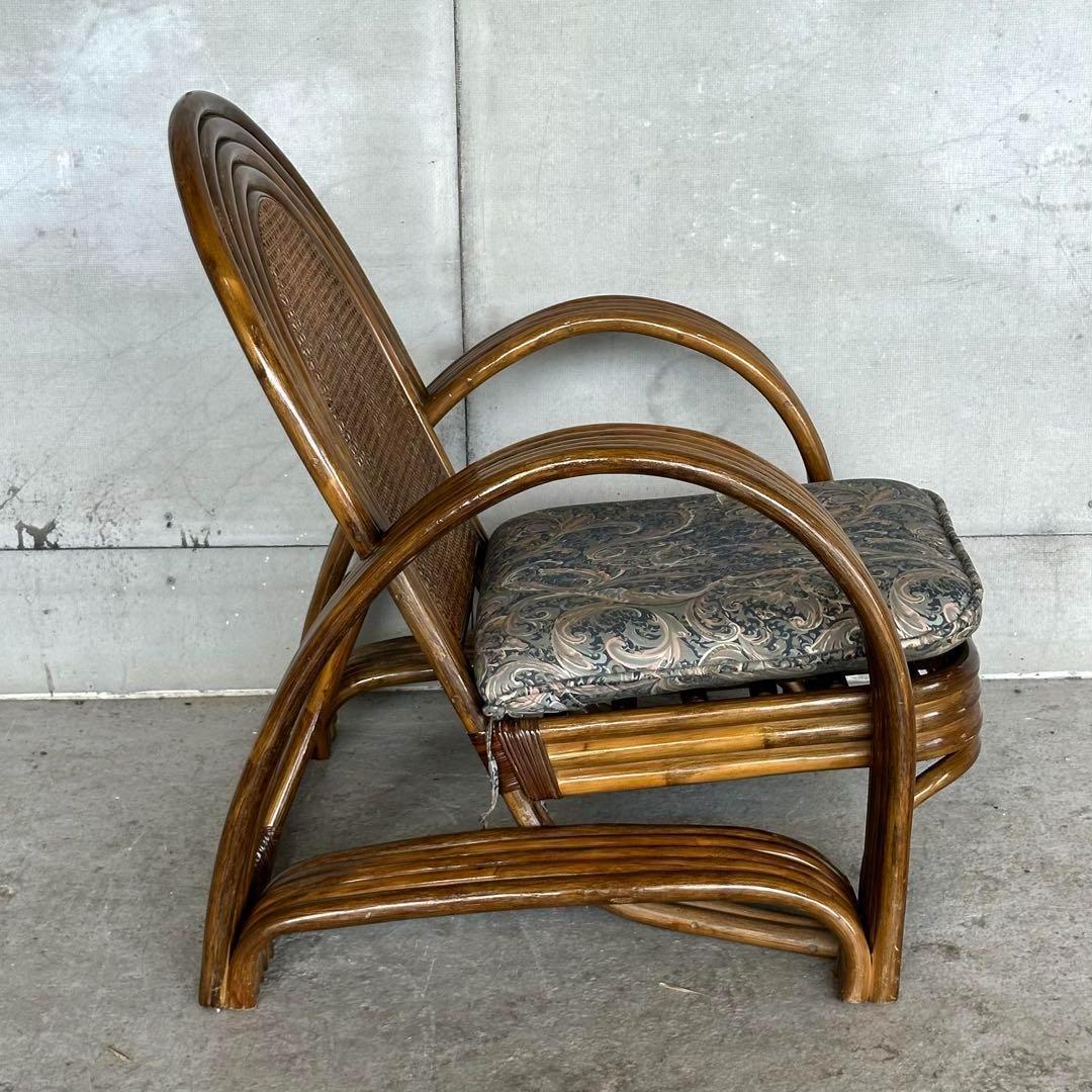 ꧁オールドラタン꧂カフェ風✦レトロラタン大型アームチェア　1人掛けソファー