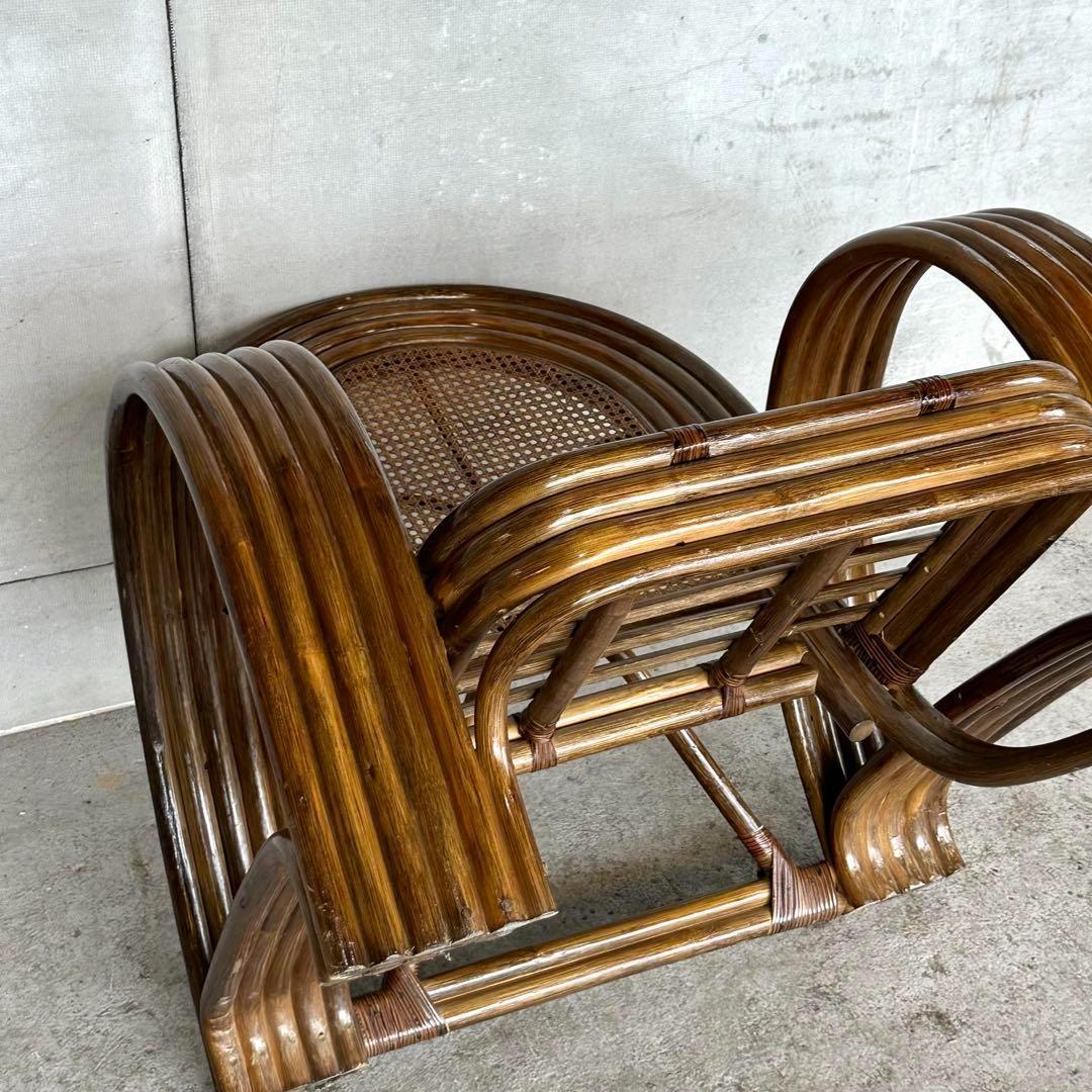 ꧁オールドラタン꧂カフェ風✦レトロラタン大型アームチェア　1人掛けソファー