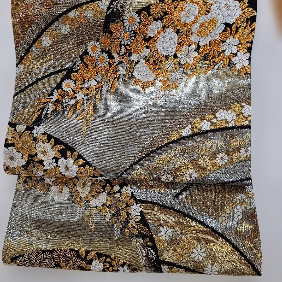 金時館 　西陣袋帯 308 金色と黒の波模様