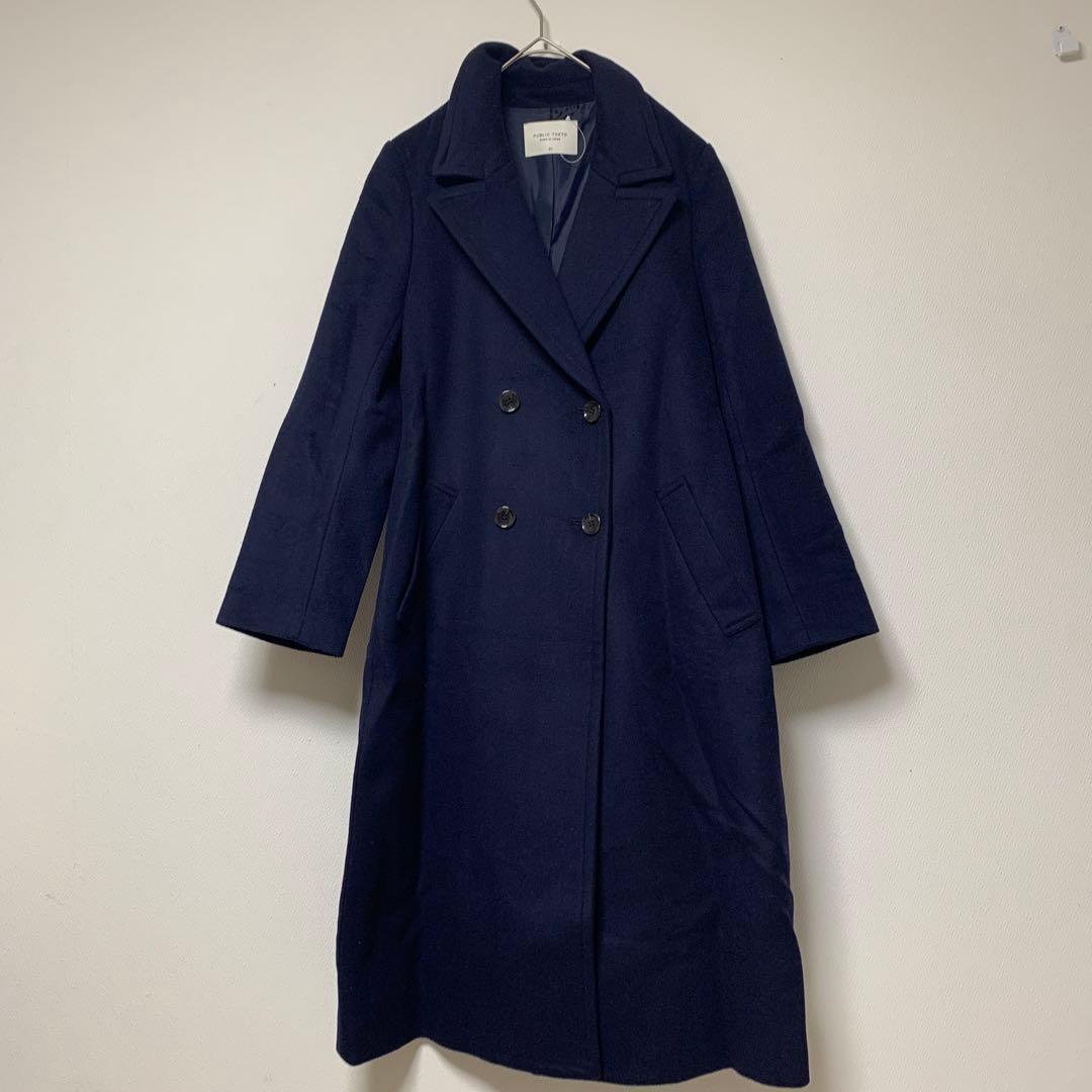 【パブリックトウキョウ】ネイビー ダブル　ブレスト　コート　チェスターコート