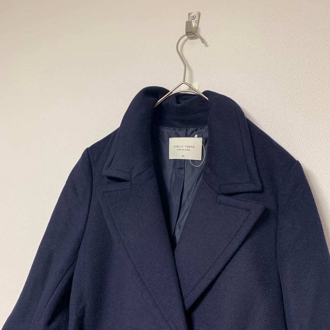 【パブリックトウキョウ】ネイビー ダブル　ブレスト　コート　チェスターコート