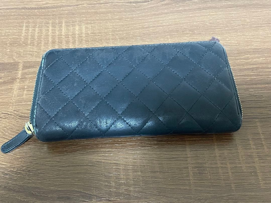 シャネル 長財布 マトラッセ キャビアスキン ブラック ゴールド金具