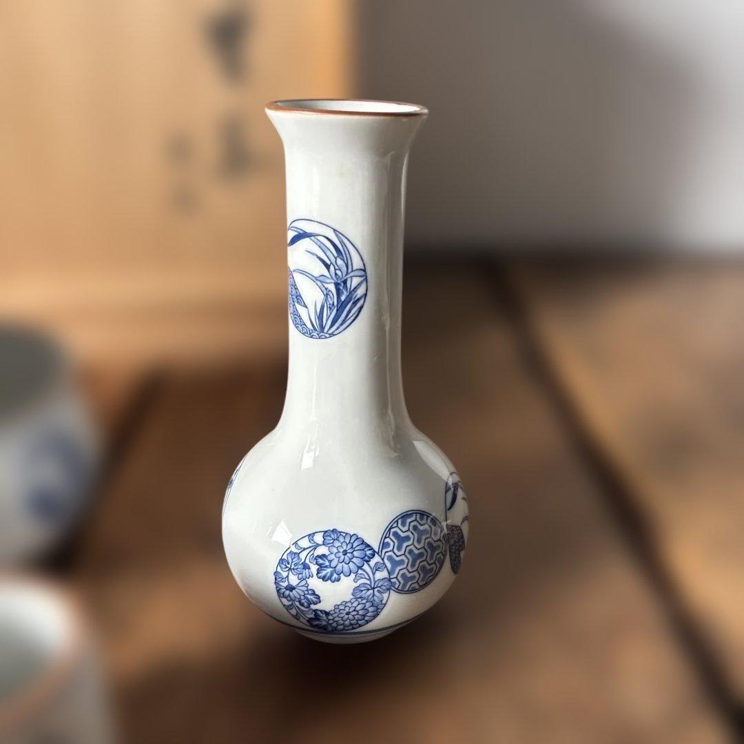 皆具 千古窯造 染付花丸文 水指　建水　蓋置　杓立 共箱