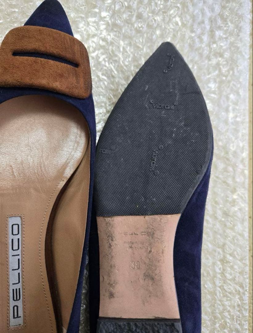 PELLICO ネイビー スエード フラットシューズ
