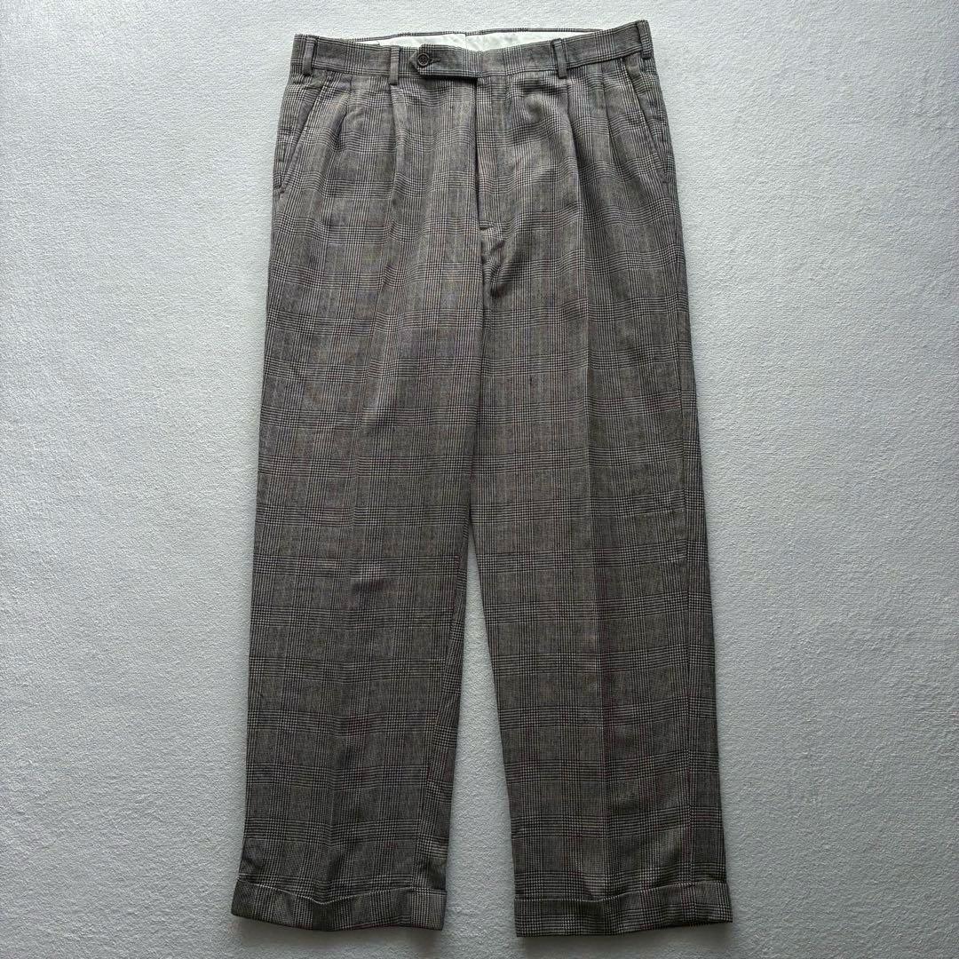 Brooks Brothers グレンチェック ツータックスラックス W34