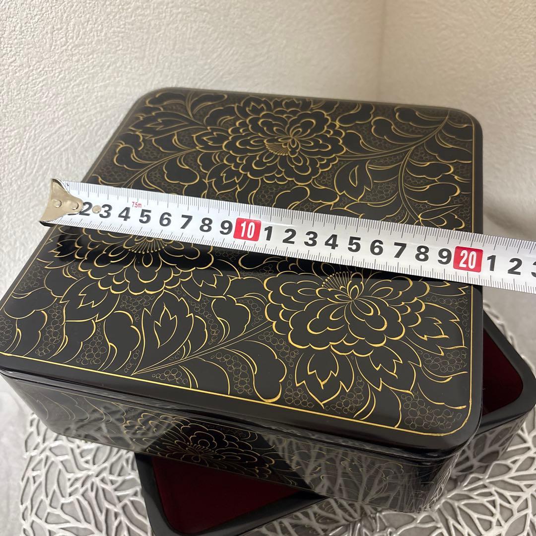 ⭐️輪島塗　布着堅地漆器 二段重箱 漆黒金花模様