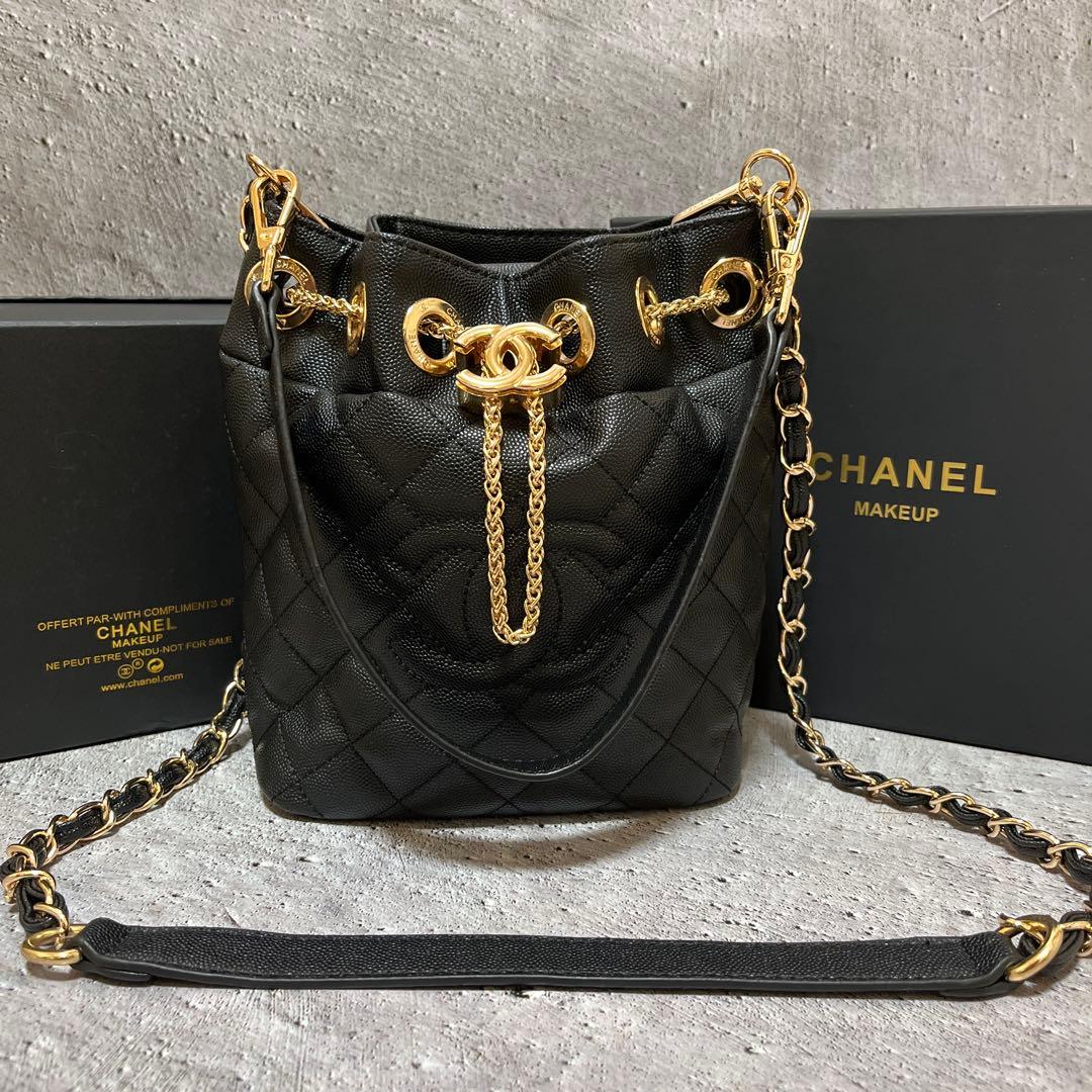 【新品未使用】シャネルブラック キルティング 巾着チェーンショルダーバッグ