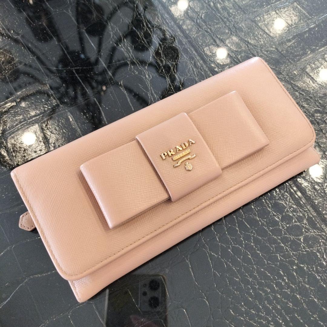 PRADA サフィアーノ リボン財布 ベージュ