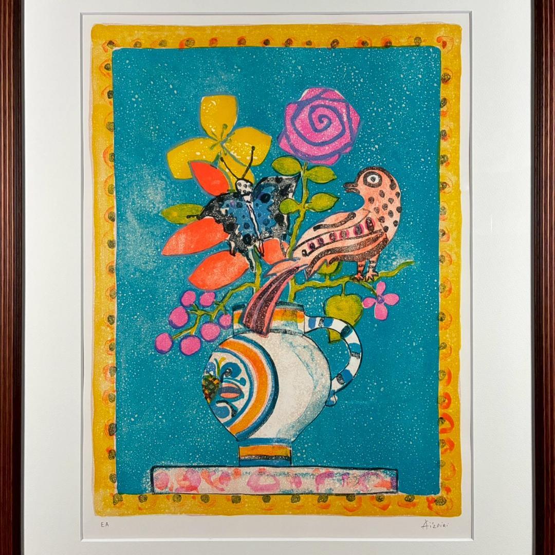 美品 ポール・アイズピリ「青い蝶」リトグラフ 直筆サイン入 人気画家 パリ画壇