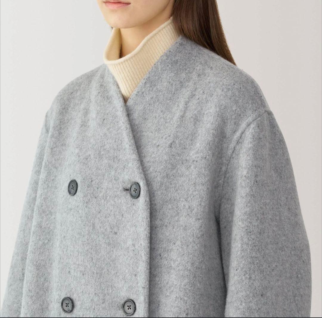 無印良品 Lサイズ カシミヤ混 ノーカラー コート MUJI Labo ダブル