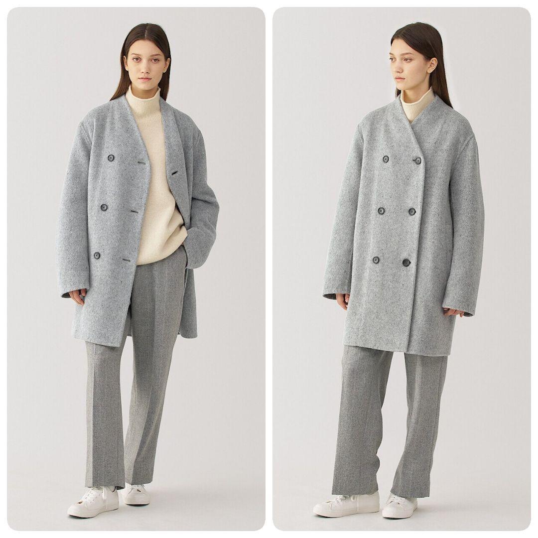無印良品 Lサイズ カシミヤ混 ノーカラー コート MUJI Labo ダブル