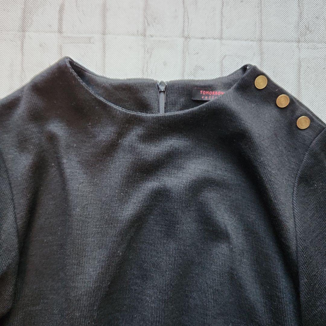 トゥモローランド　シルキーダブルフェイス クルーネックフレアワンピース　黒