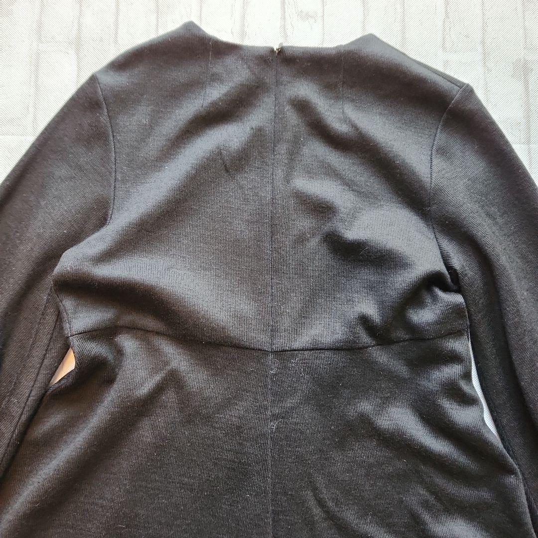 トゥモローランド　シルキーダブルフェイス クルーネックフレアワンピース　黒