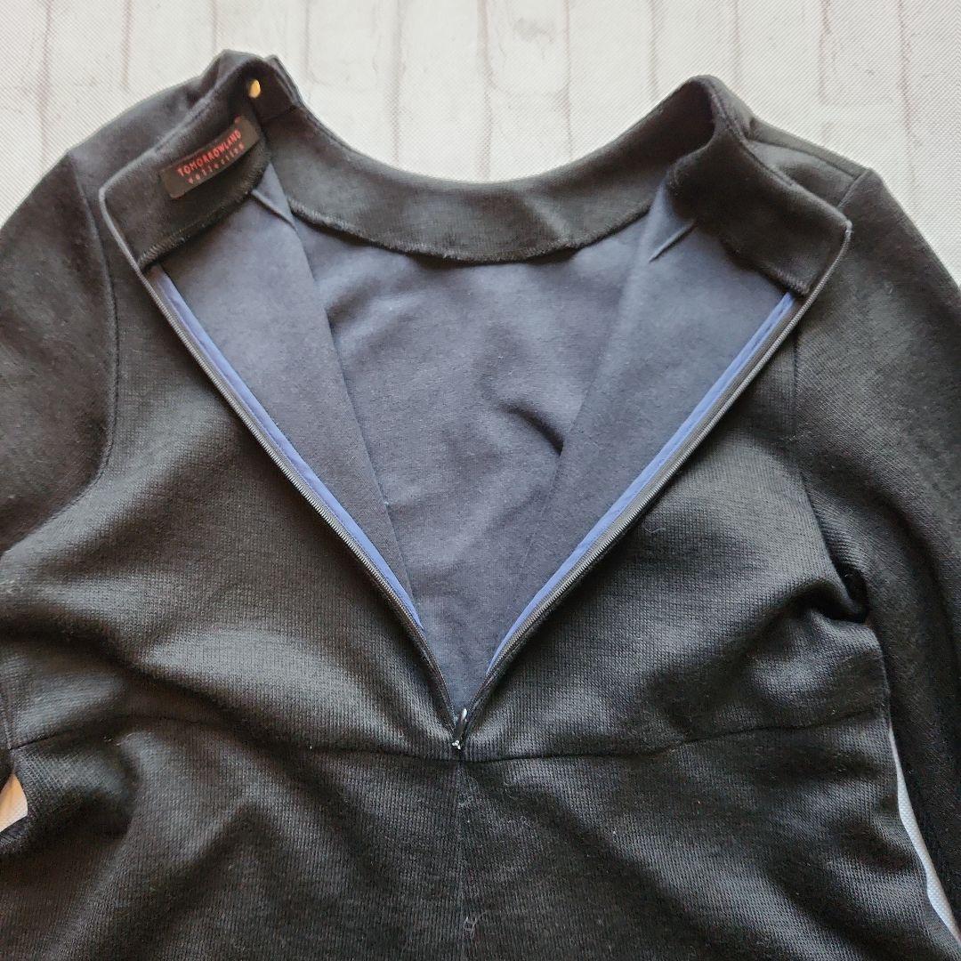 トゥモローランド　シルキーダブルフェイス クルーネックフレアワンピース　黒