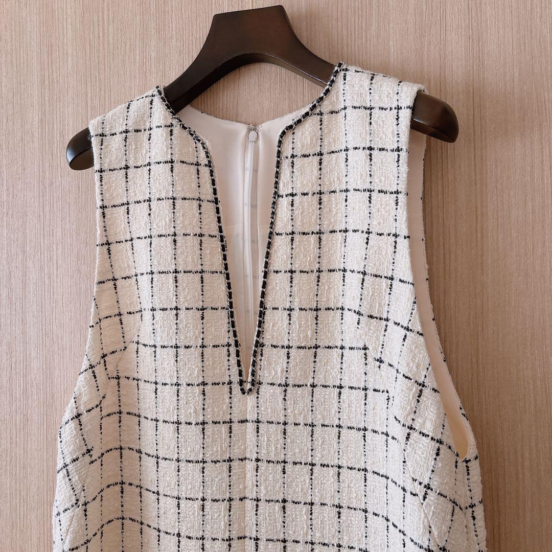 【1271】アナイ　チェックツィードジャンパースカート　白黒　38