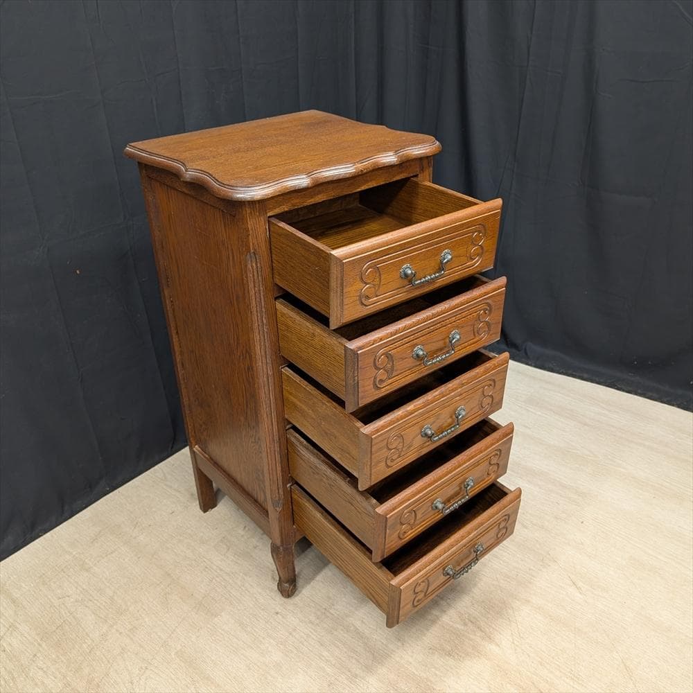 三越家具　ブルージュ　猫脚　オーク　スリムチェスト　タンス　引き出し　ドロワー