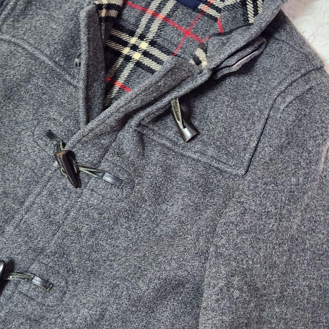 ✨英国製✨バーバリーロンドン❣️ダッフルコート　L位　グレー　バーバリーチェック
