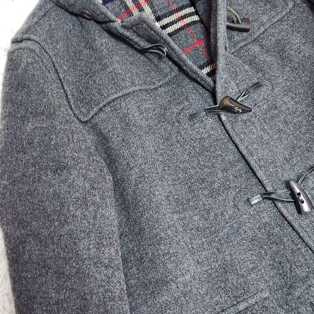 ✨英国製✨バーバリーロンドン❣️ダッフルコート　L位　グレー　バーバリーチェック