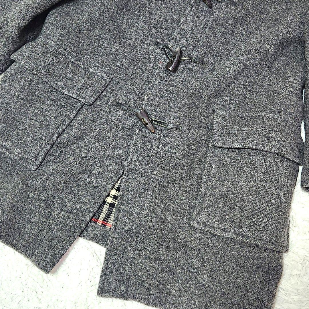 ✨英国製✨バーバリーロンドン❣️ダッフルコート　L位　グレー　バーバリーチェック