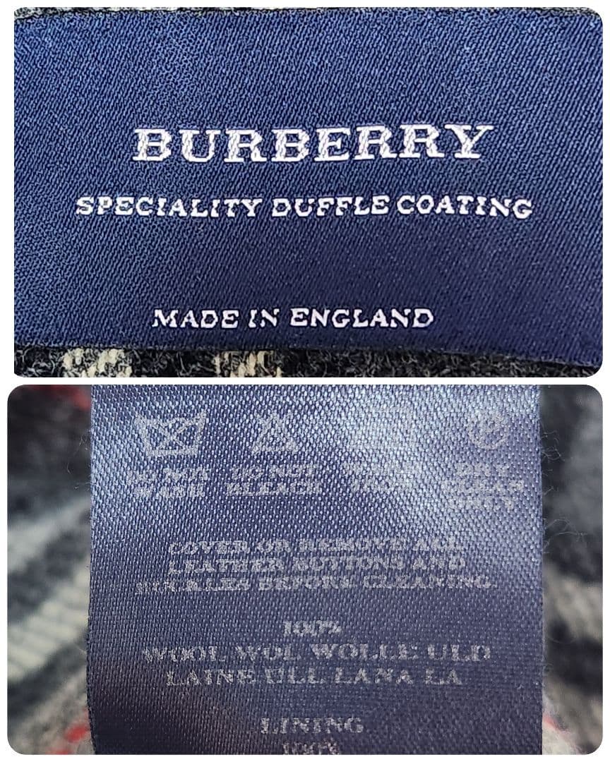 ✨英国製✨バーバリーロンドン❣️ダッフルコート　L位　グレー　バーバリーチェック