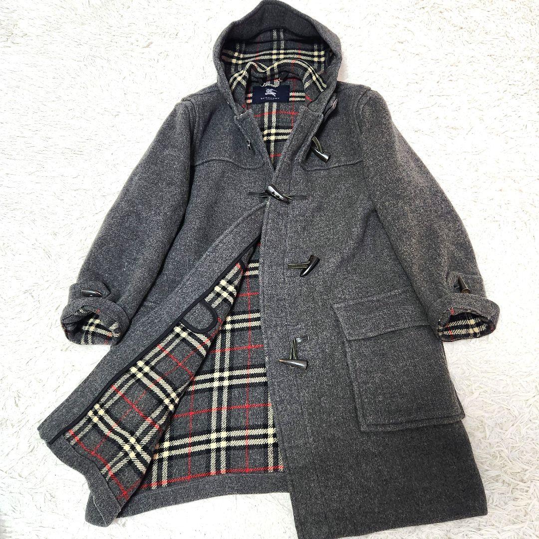 ✨英国製✨バーバリーロンドン❣️ダッフルコート　L位　グレー　バーバリーチェック