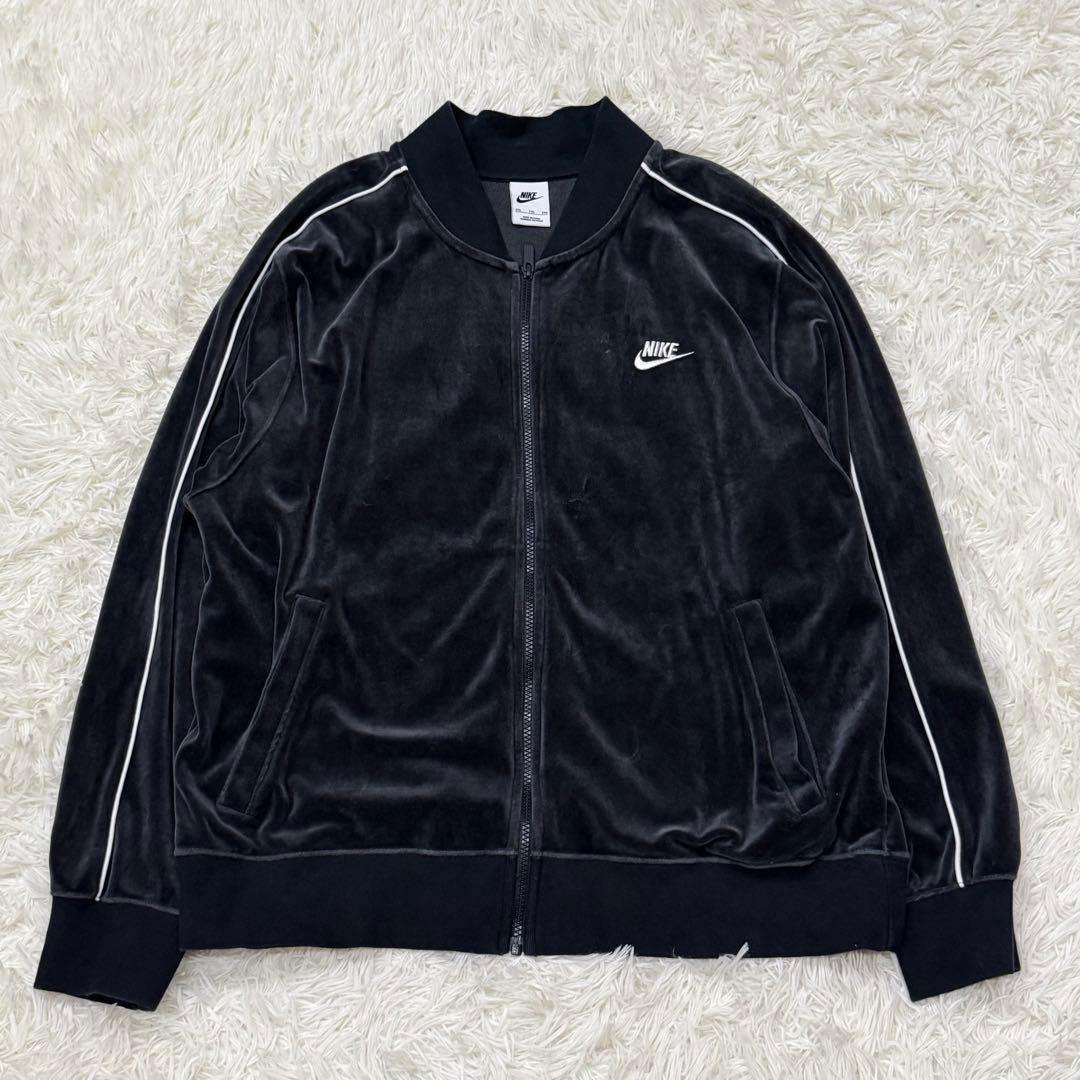 1680　NIKE トラックジャケット　ベロア　XXL　刺繡ロゴ　黒　ブラック