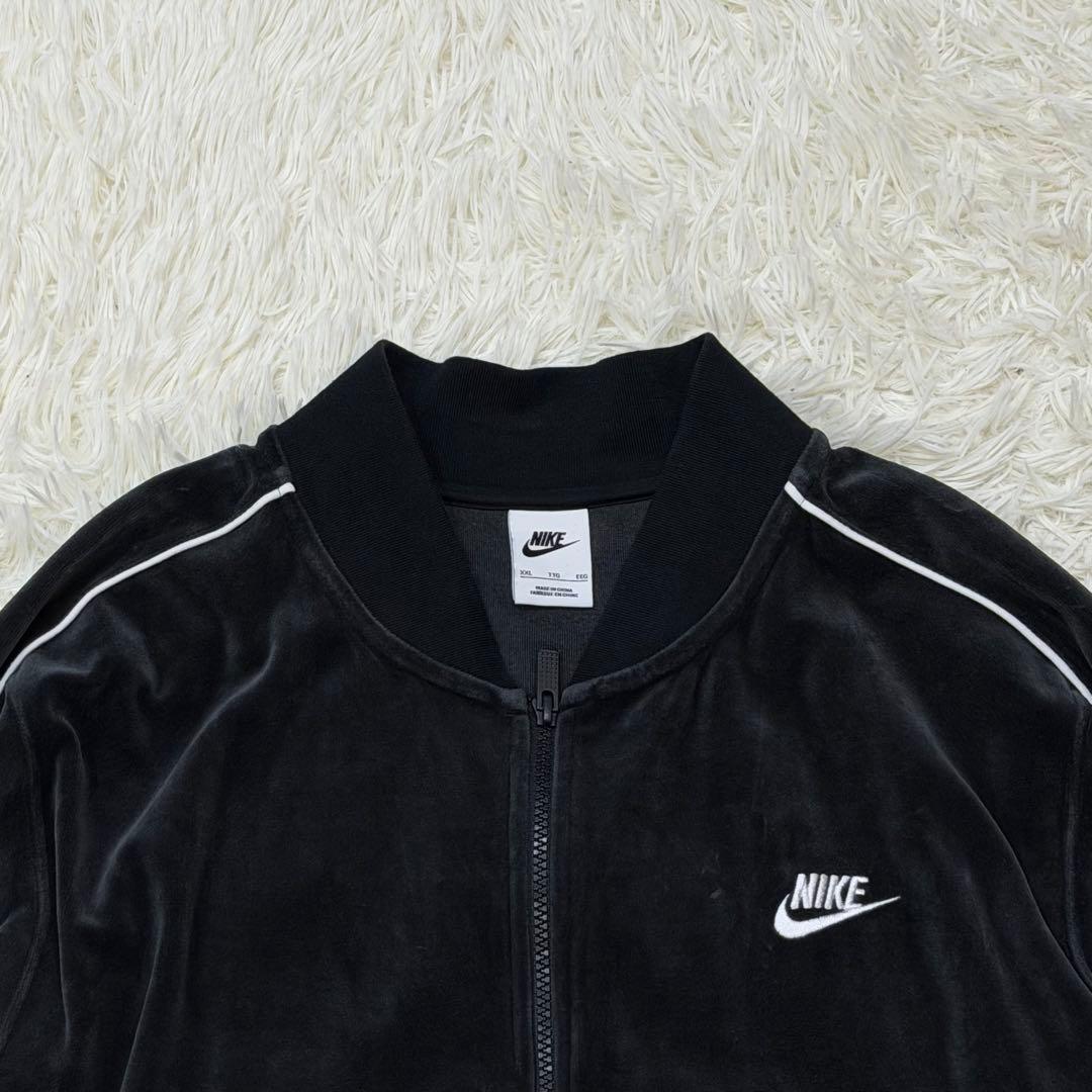 1680　NIKE トラックジャケット　ベロア　XXL　刺繡ロゴ　黒　ブラック