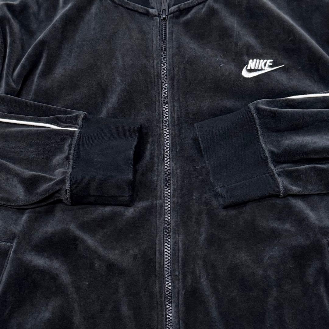 1680　NIKE トラックジャケット　ベロア　XXL　刺繡ロゴ　黒　ブラック