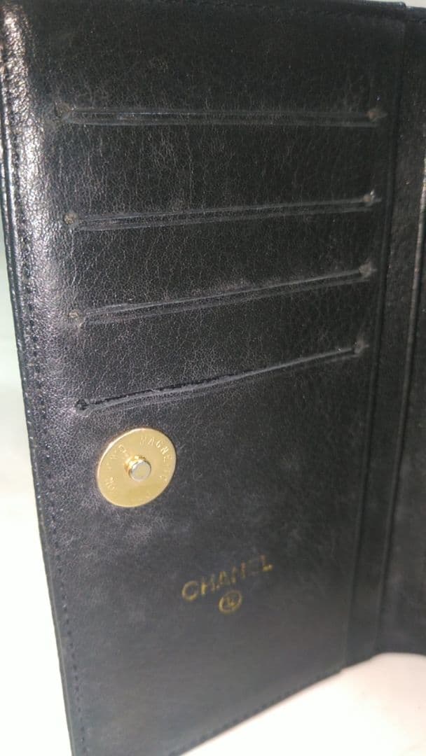 CHANEL ブラック レザー がま口財布