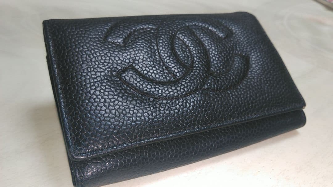 CHANEL ブラック レザー がま口財布