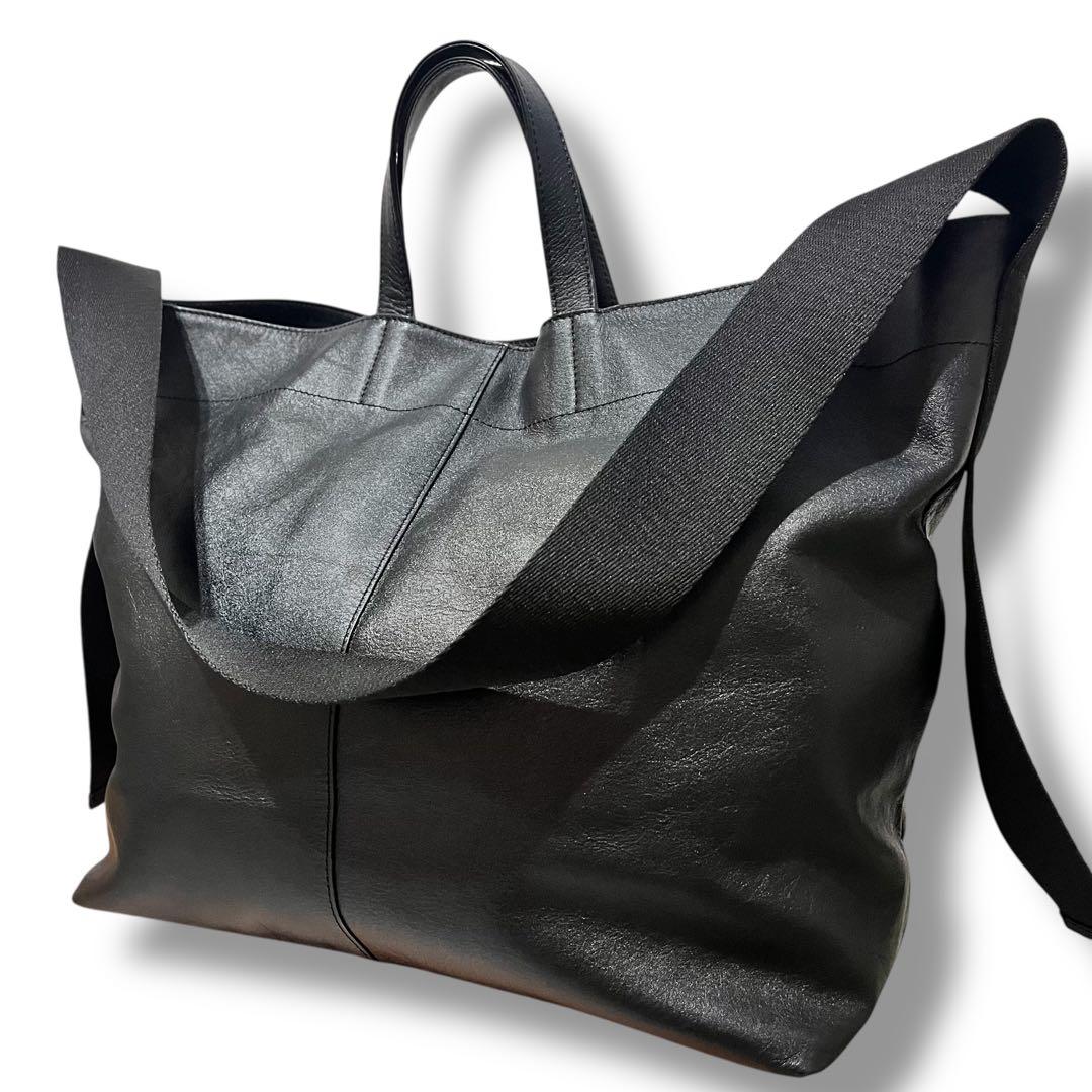 美品 イヤパピヨネ レザー 2way A4サイズ ワイドテープトートバッグ L