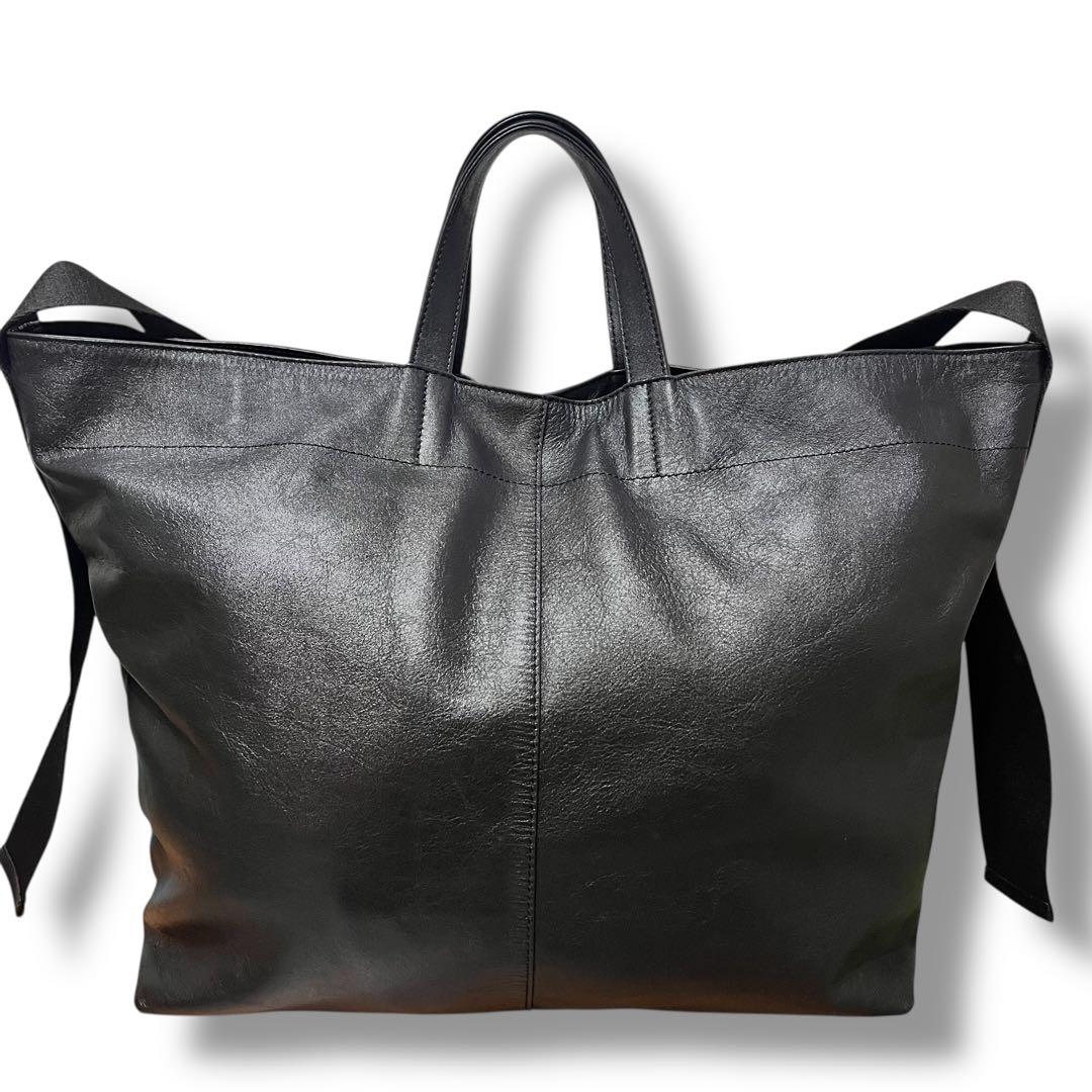 美品 イヤパピヨネ レザー 2way A4サイズ ワイドテープトートバッグ L