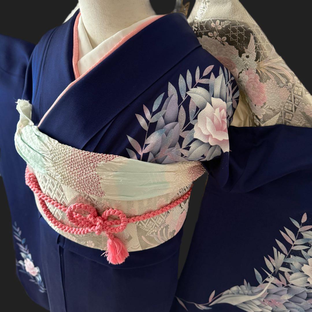 振袖フルセット　トールサイズ　正絹長襦袢つき　紺色　成人式　159〜169