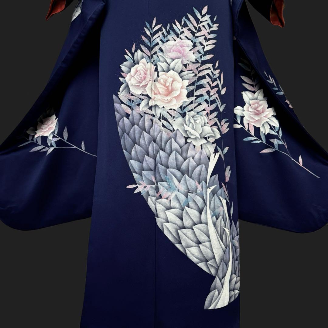 振袖フルセット　トールサイズ　正絹長襦袢つき　紺色　成人式　159〜169