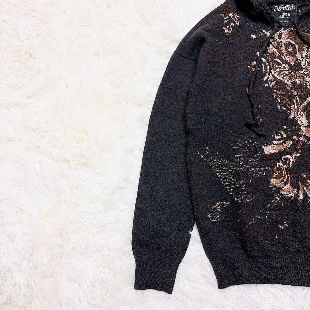 gaultier ゴルチエ　ウール混ニットパーカー　鯉柄　ジャガード　M