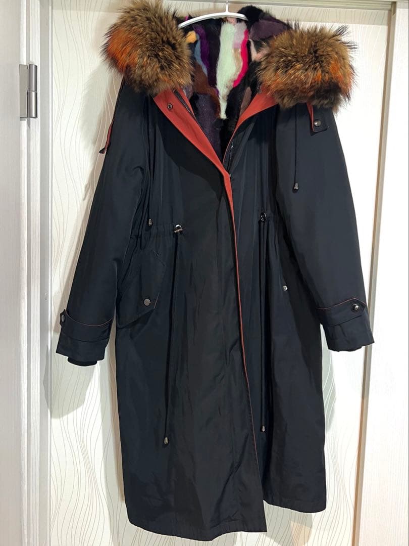 ミニタリーロングコート 2way ミンク ブラック オレンジ