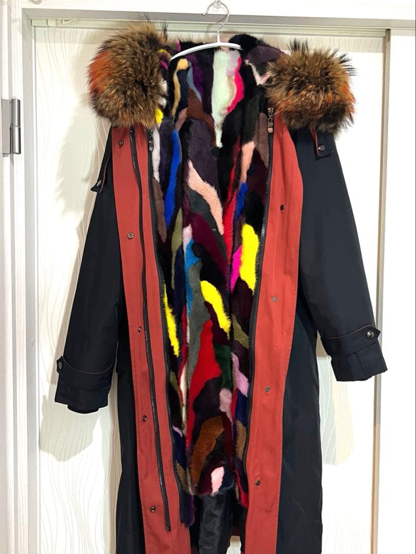 ミニタリーロングコート 2way ミンク ブラック オレンジ