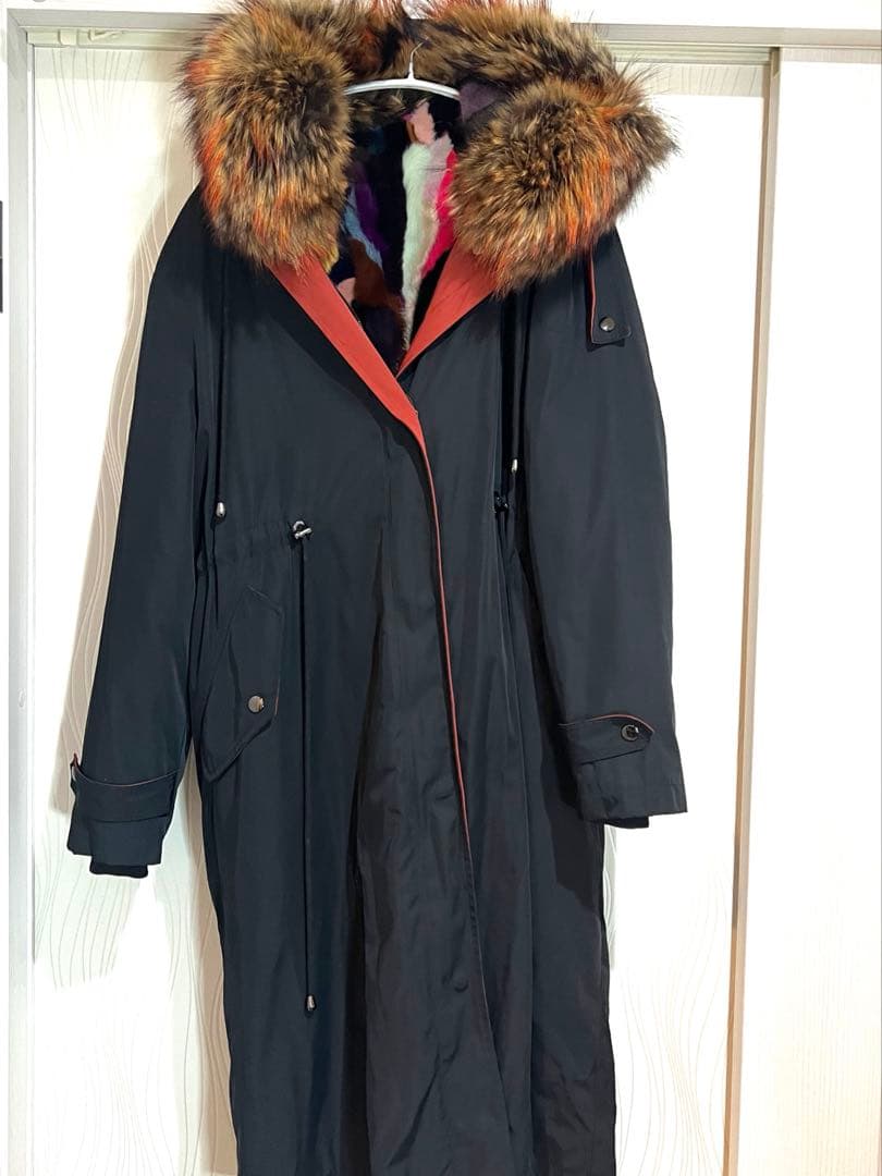 ミニタリーロングコート 2way ミンク ブラック オレンジ