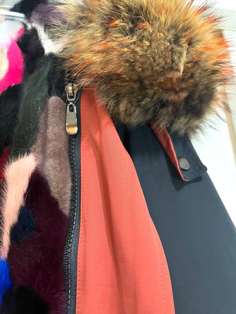 ミニタリーロングコート 2way ミンク ブラック オレンジ