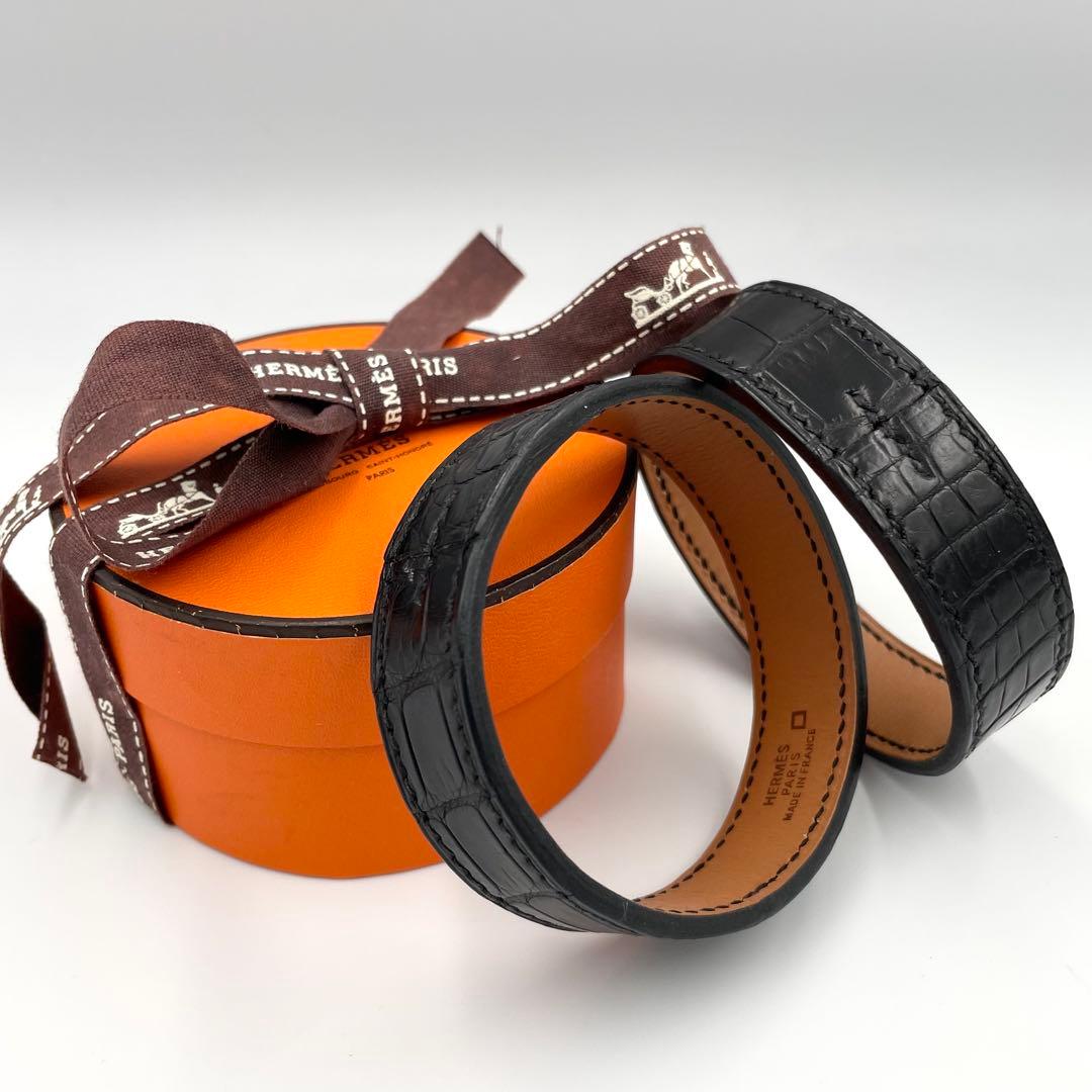 鑑定済・美品★エルメス　プールトゥール　バングル　クロコ　マルジェラ期　黒　□E