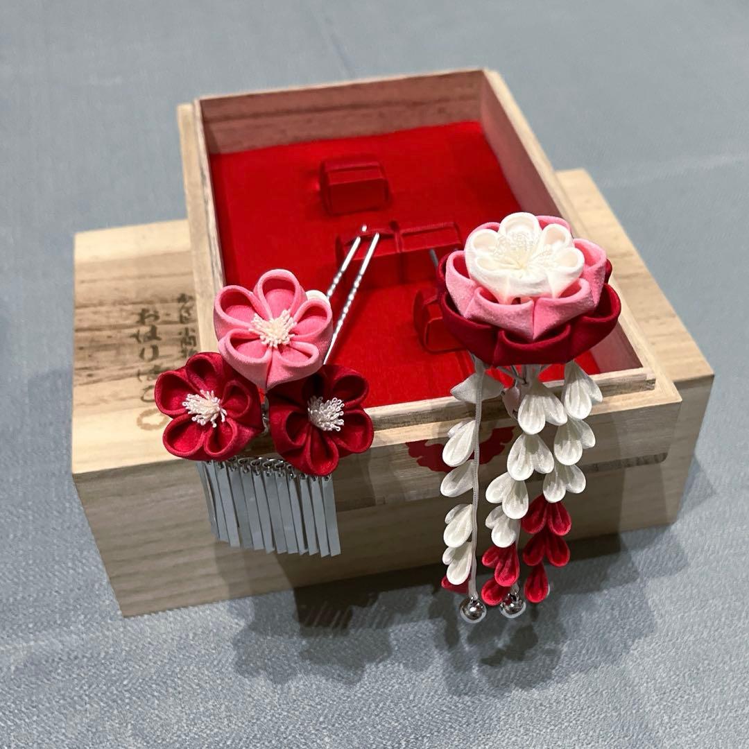 京都おはりばこ　七五三　正絹　つまみ細工　かんざし　4点セット