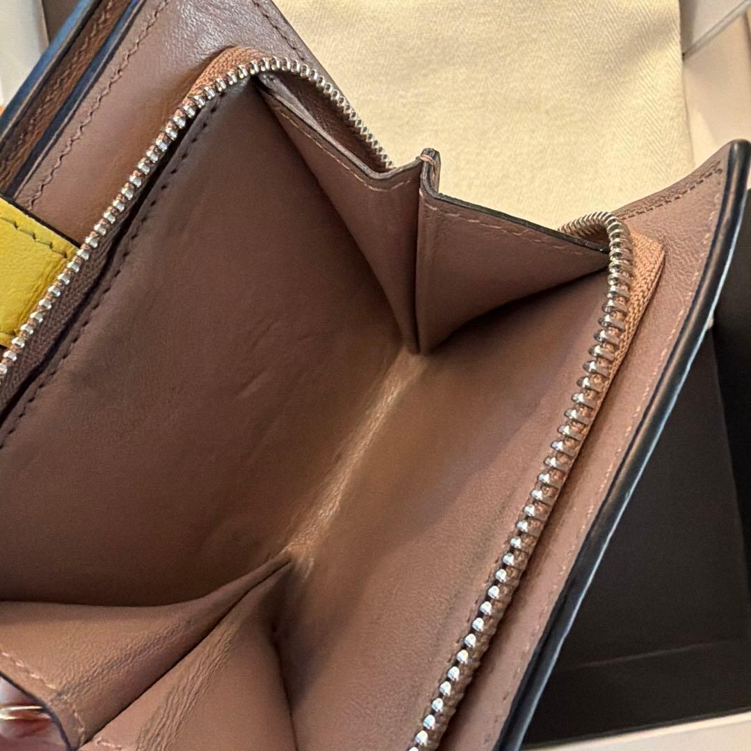 【美品】LOEWE 二つ折り財布 コンパクトジップウォレット　ベージュ/イエロー
