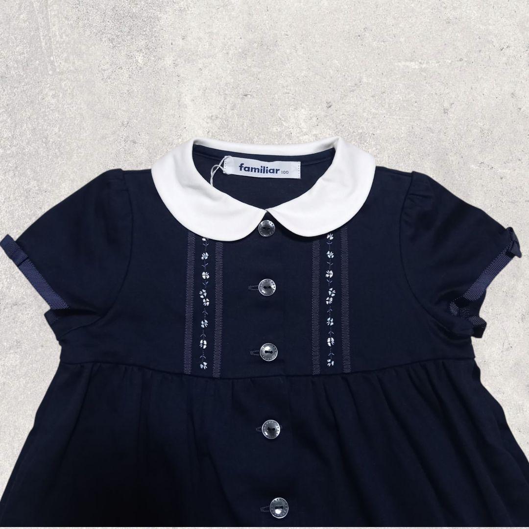 YT。新品 ファミリア familiar 半袖 ワンピース 100 紺色