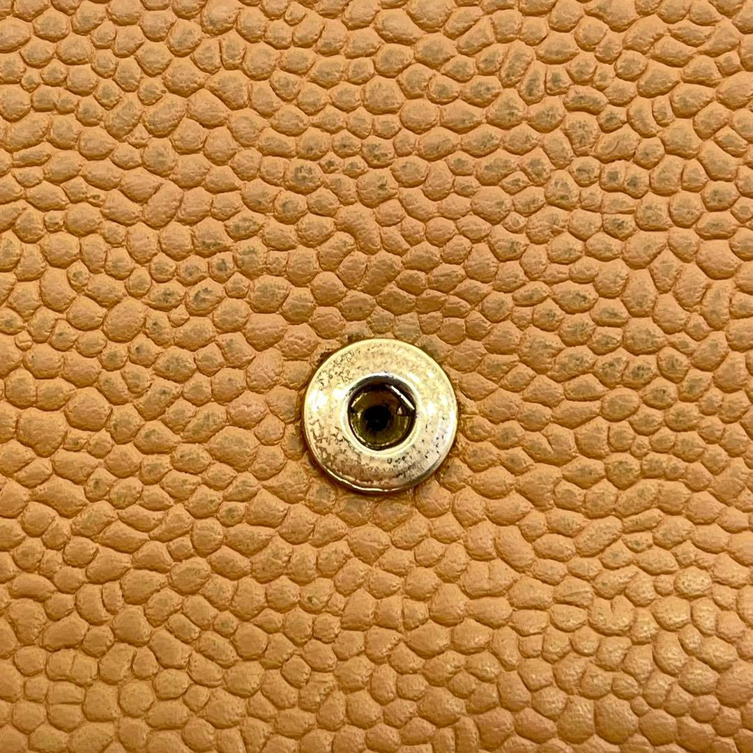 シャネル 二つ折り財布 ココマーク キャビアスキン Wホック レザー ベージュ