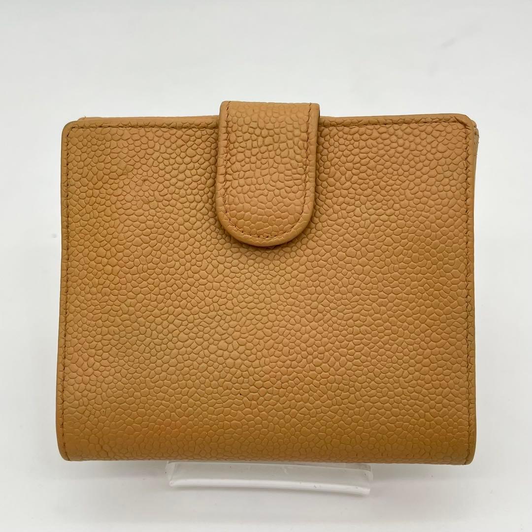 シャネル 二つ折り財布 ココマーク キャビアスキン Wホック レザー ベージュ