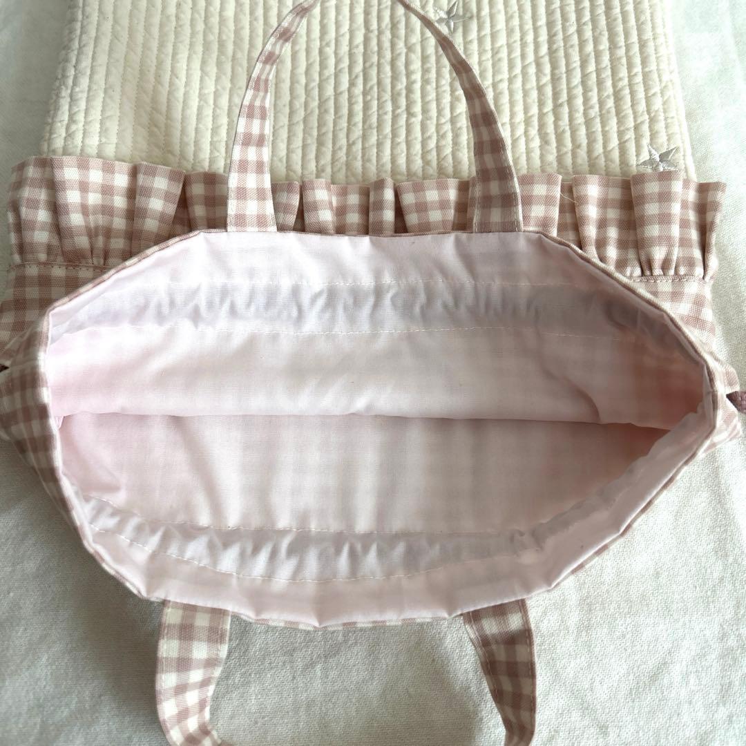 入園入学3点セット　【月と星ヌビ×くすみピンク】　女の子　レッスンバッグ　手提げ